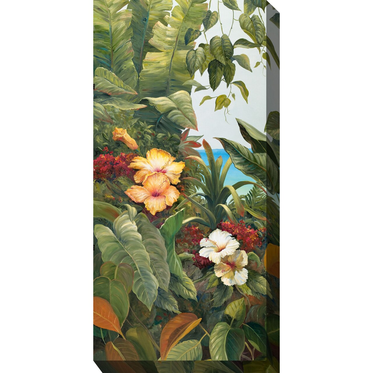Outdoor Living and Style Green and White Entwined Outdoor Canvas Rectangular Wall Art Decor 48" x 24"